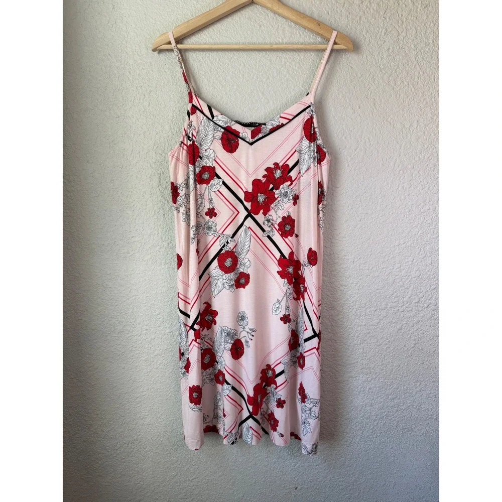 Soma Pink Floral Geometric Lace Back Chemise‎ Nightgown Sleep Dress Medium